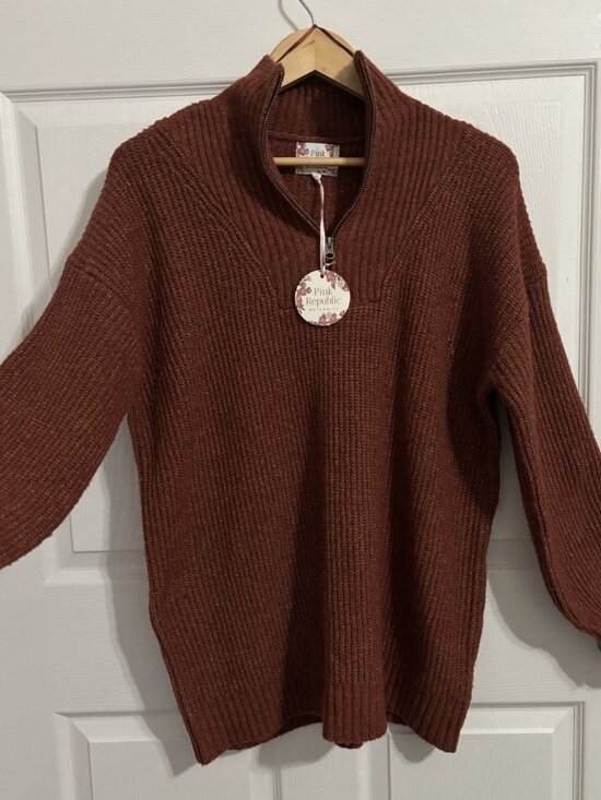 Pink Republic Sweaters - NWT Pink Republic Maternity Sweater 1/4 Zip Drop Sleeve Polyester Spandex Sz XL